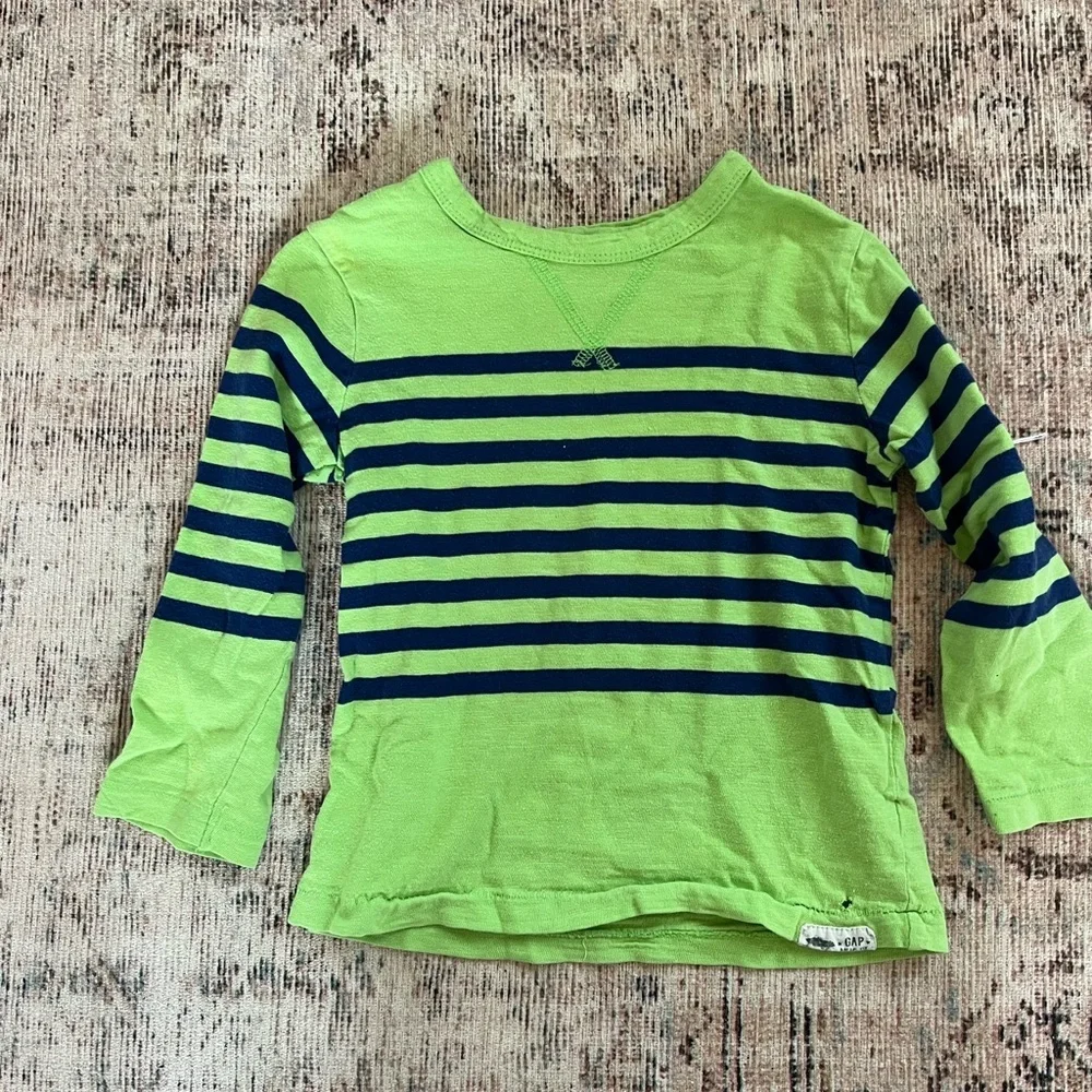 GAP Lime Green and Navy Striped Long Sleeve Tee